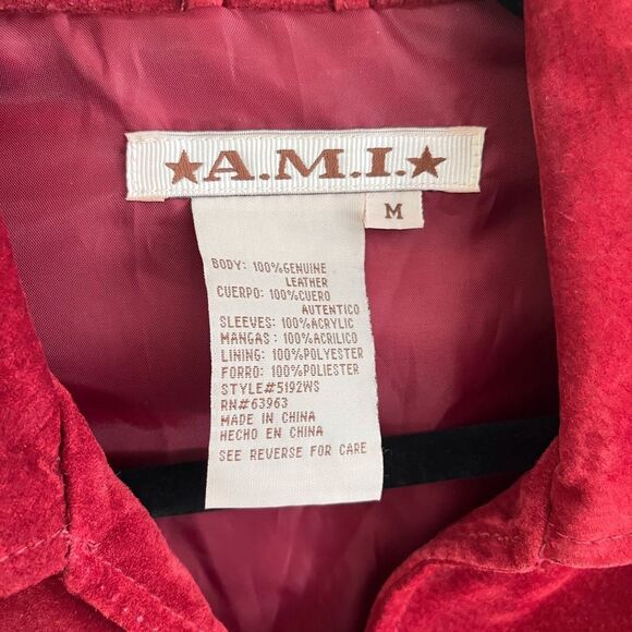 AMI vintage red suede jacket with acrylic sweater style sleeves - Picture 2 of 6